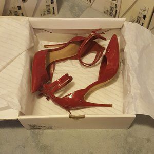 Aldo Marylee Women's Size 7 Dark Red Shiny Patent Stiletto Sandals